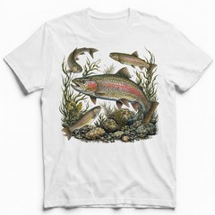 Vintage Rainbow Trout Fishing Fly Fisher Outdoor T-Shirt Nature Lover Tee