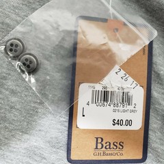 G.H. Bass Co Men’s T Shirt Large Gray 2 Button Short Sleeve Casual Crew Neck