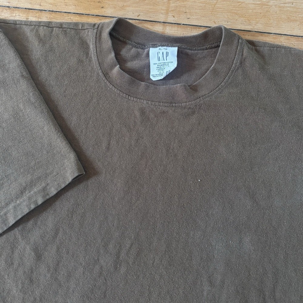 VTG 90s Gap Blank Tee T-Shirt Size XL Brown Single Stitch Made in USA Faded