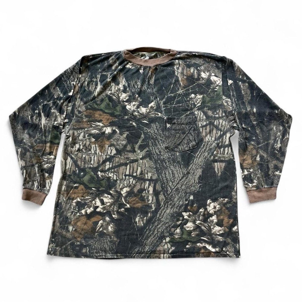 Vintage 90s Mossy Oak Real Tree Camo Long Sleeve Single Stitch Shirt Large Soft