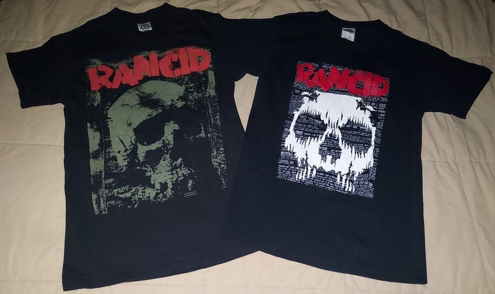 2 RANCID T SHIRTS MENS SMALL BLACK PUNK ROCK BAND SKULL PRINT LOGO