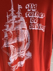 vintage 50s 60s t shirt id rather be sailing boat ocean red old Large