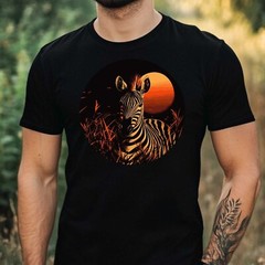 Mens Zebra in Moonlight Motif Cotton T-Shirt Size XS to 5XL