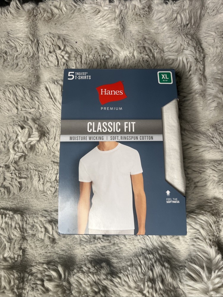 Hanes Mens Tagless White Tees Classic Fit Size XL 5-Pack Mositure wicking NEW