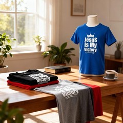 Unisex Christian T Shirt Featuring The Phrase Jesus Is My Victory With Crown Emb