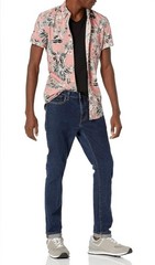 Goodthreads Men’s Standard-Fit Short-Sleeve Printed Poplin Shirt, Pink Floral, L