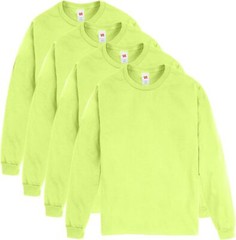 Men’s Long Sleeve Crewneck Cotton T-Shirt 4-Pack Midweight Soft Durable Tees