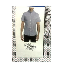 Jachs Mens Button Down Short Sleeve Dress Casual Shirt (White Micro, Medium) NWT