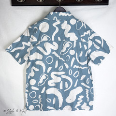 Common People Shirt Mens Medium Blue White Geometric Seersucker Camp Collar