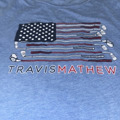 Travis Mathew Shirt Mens Medium Blue Golf Logo USA Flag Active Pima