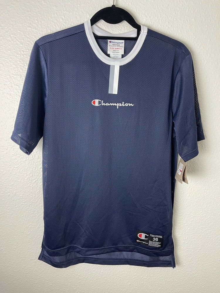 Champion Men’s Classic Jersey Script Logo Navy Blue White Sz 36 Small NWT