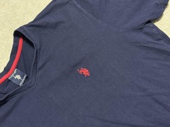US Polo Assn Shirt Mens Large Navy Blue Red Embroidered Logo V Neck Tee Cotton