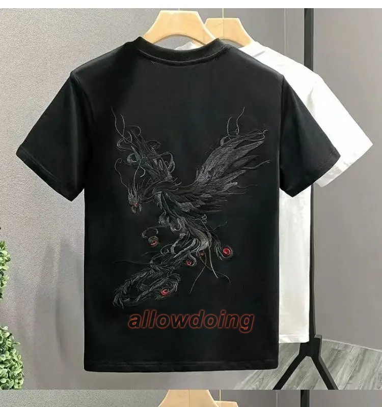 Men’s Phoenix Embroidery Short Sleeve T-Shirt Summer Breathable Casual Tee