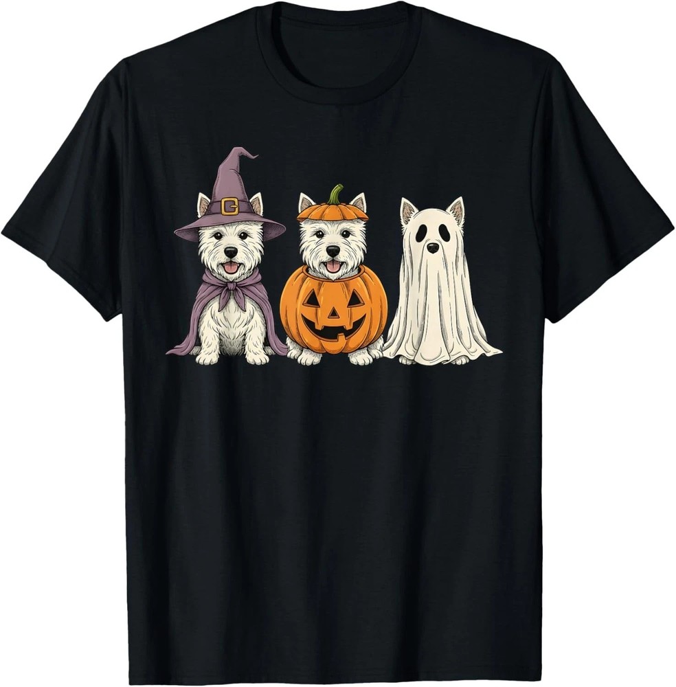 Spooky Ghost West Highland White Terrier Pumpkin Halloween T-Shirt
