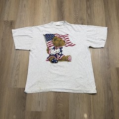 Gym:Stone Apparel Shirt Mens XL Gray Patriotic USA Flag Teddy Bear Graphic Tee