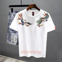Men’s Dragon Embroidered T-Shirt Casual Short Sleeve Summer Ethnic Style Top
