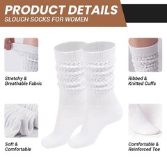 3 PCS Womens Slouchy Socks For Boots Ribbed Knit Thick Warm Scrunchie Hiking