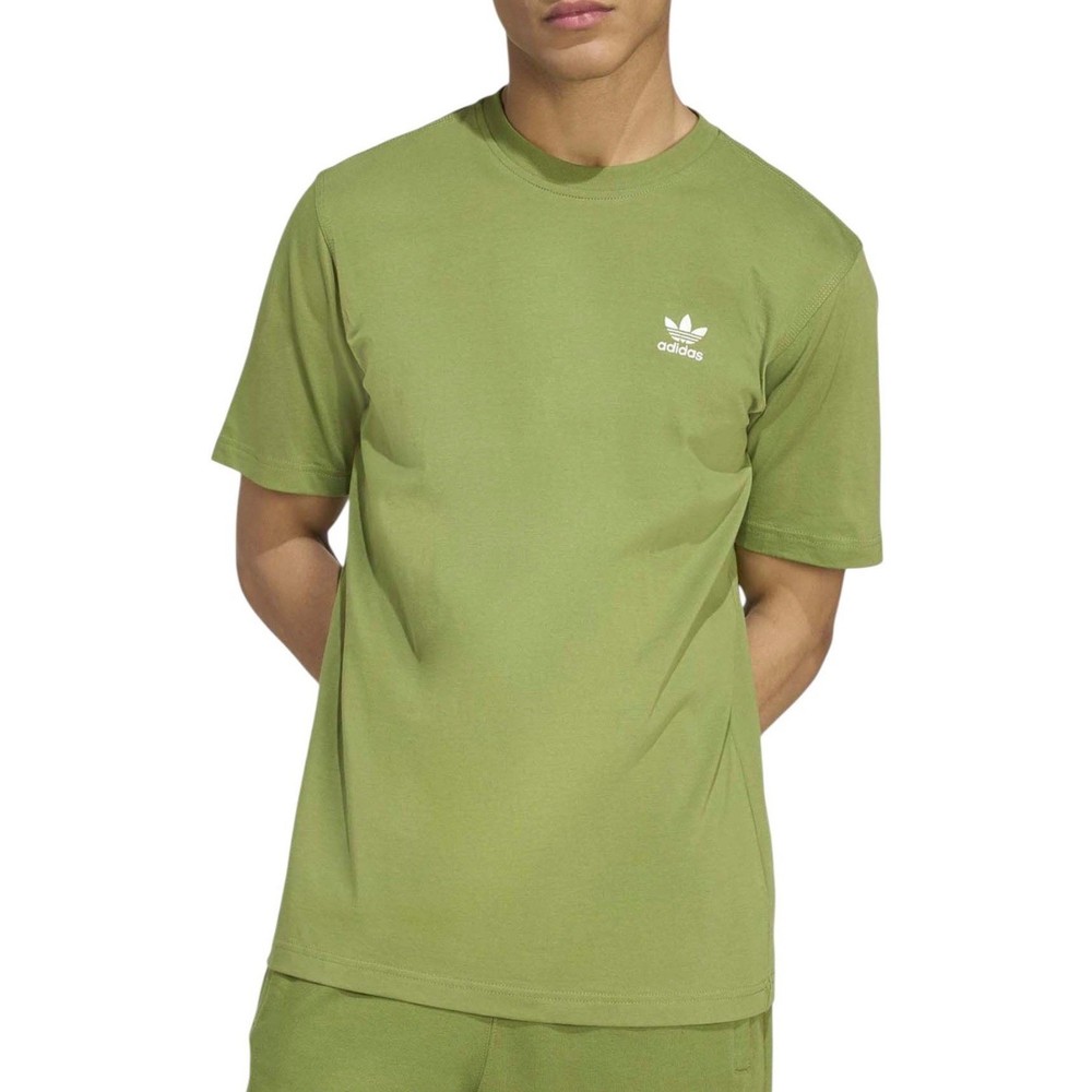 Mens L ADIDAS ORIGINALS logo ESSENTIALS TREFOIL T TEE SHIRT Olive GREEN JV5938