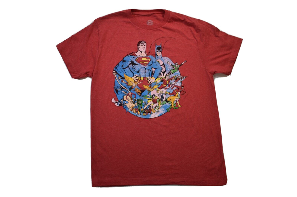 DC Comics Originals Mens Super Friends Retro Graphic Heather Red Shirt New M