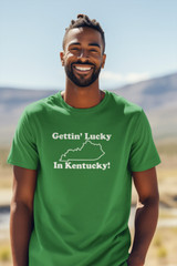 Gettin Lucky In Kentucky – classic hipster humor – Unisex Cotton T-Shirt Shirt