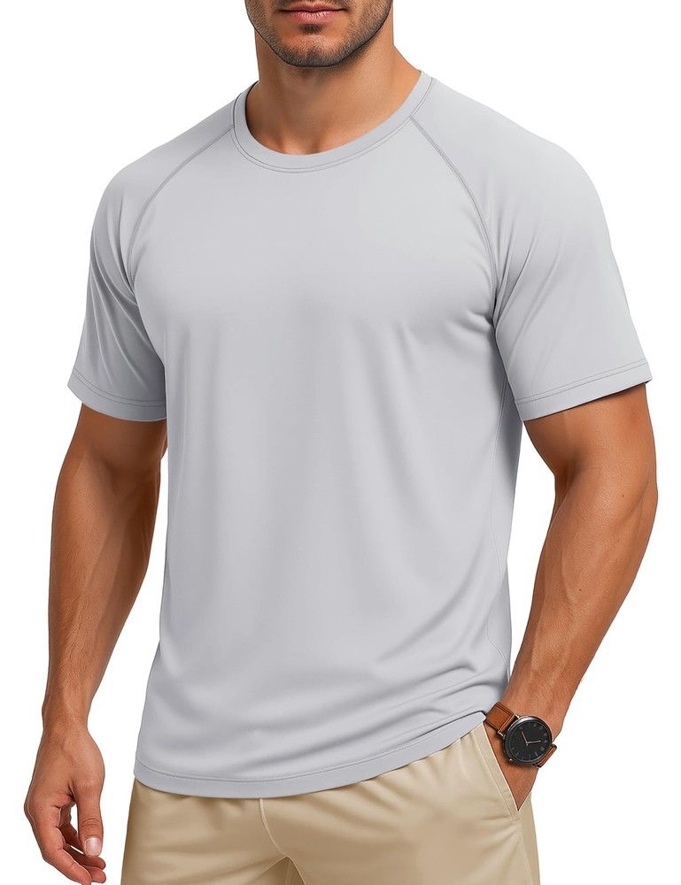Mens Sun Shirts Short Sleeve Rash Guard Quick Dry Lightweight T Shirt Gym Ath…