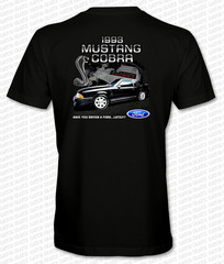 1993 FORD SVT MUSTANG COBRA Full Color DTG PRINTED T-Shirt BLACK, RED & TEAL
