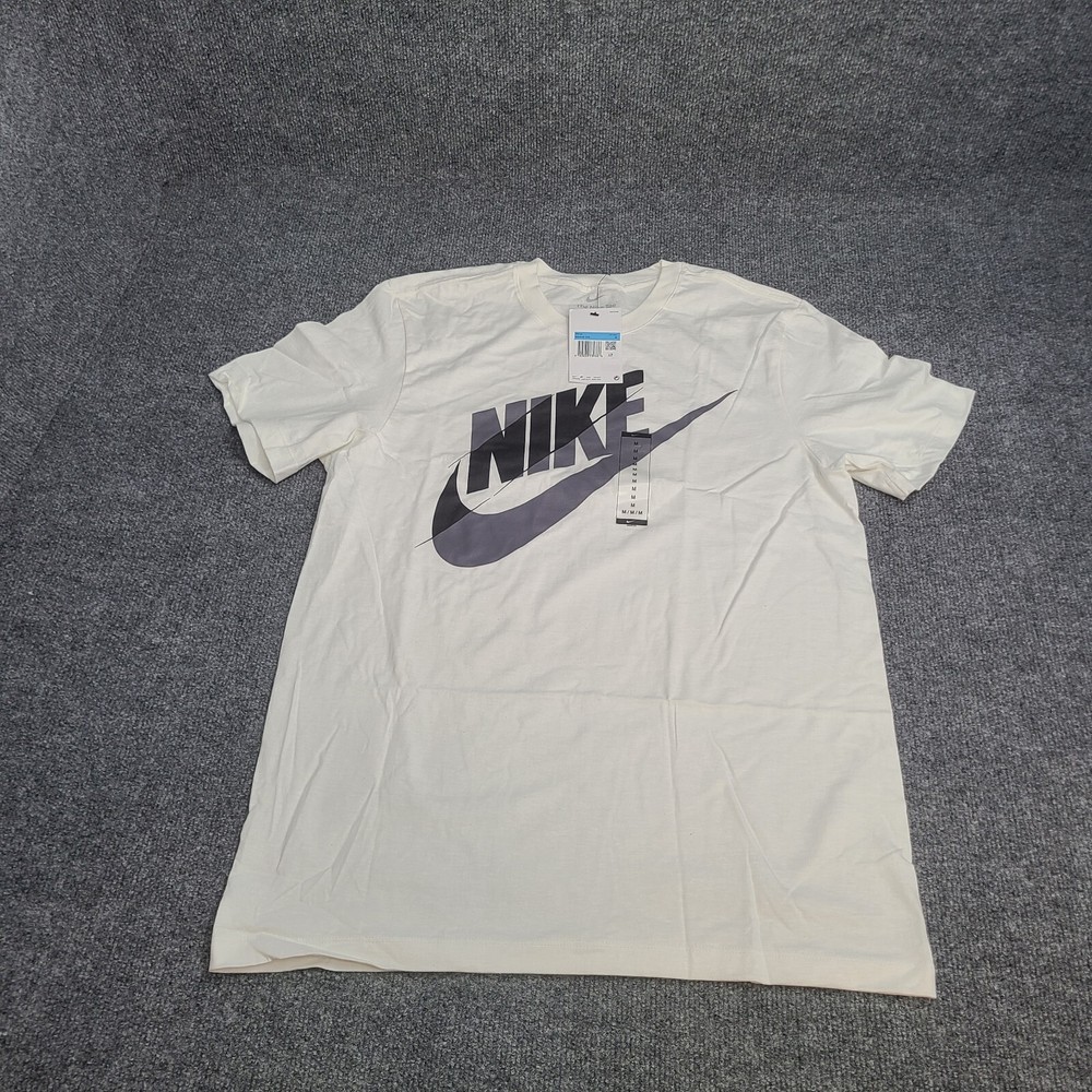 Nike Shirt Mens Medium White Black Gray Futura Logo Sportswear Cotton New Tee 05