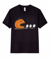 Y2K Funny Pumpkin Chasing Ghosts T Shirt Retro Halloween Fall Graphic Spooky Top