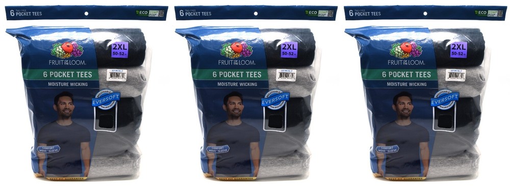 18 Fruit Of The Loom 2XL 50-52 Black Gray Pocket T-Shirts 2EG 127-132 CM