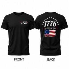 1776 Patriotic Black Graphic Tee, Distressed USA Flag Shirt