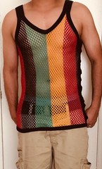 Rasta Short Length Men Vest Tank top Hot Cotton Mesh Reggae Fitting Fishnet