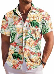 Men’s Hawaiian Shirt Short Sleeve Floral Button Down Tropical Beach Holiday Top