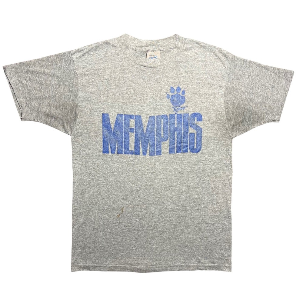 Vintage 80s Memphis Tigers T Shirt Mens Large Gray Tri Blend Single Stitch USA