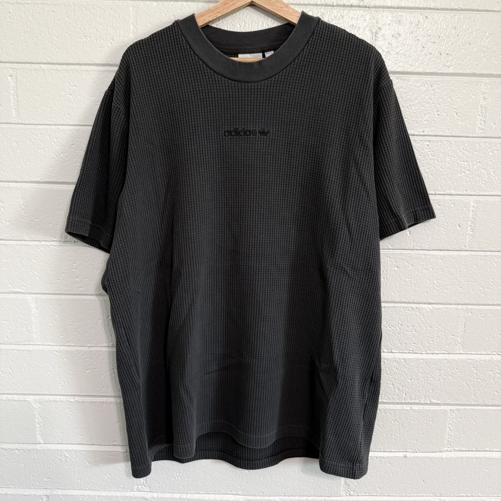 Adidas Waffle Knit T Shirt Mens Size XL Heavyweight Charcoal Grey Double Sided