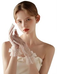 Lace Glove with Bow Wedding Floral Tulle Gloves Opera Tea Party Gloves for Fo…