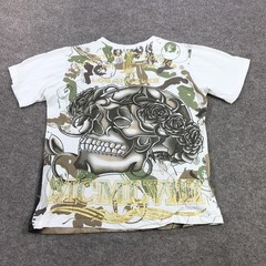 Christian Audigier Shirt Mens Large Skull Rose Rhinestone Graphic Tee Gothic