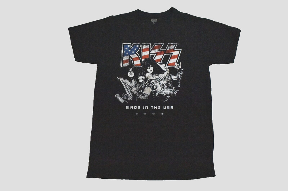 KISS Mens Kiss Group Patriotic Stars & Stripes Retro Graphic Black Shirt New XL