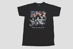 KISS Mens Kiss Group Patriotic Stars & Stripes Retro Graphic Black Shirt New XL