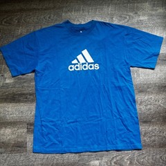 Adidas Essentials Badge of Sport BIG LOGO TEE Mens Large Blue White NEW