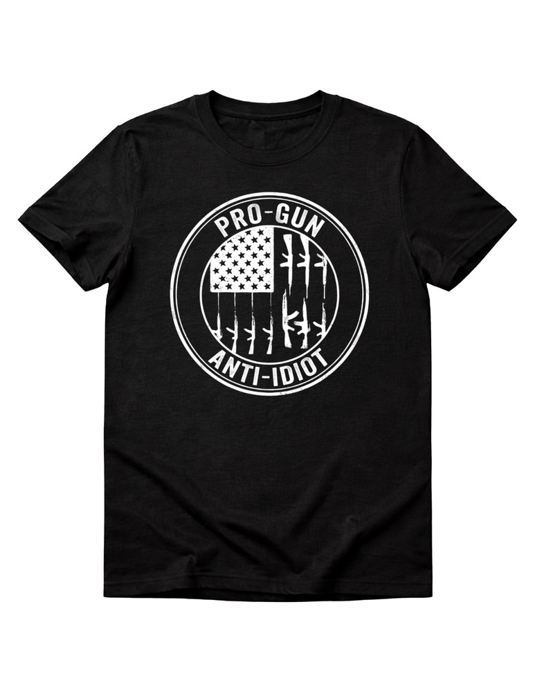 Pro-Gun Anti-Idiot T-Shirt | 2nd Amendment Vertical Rifle Flag 2A