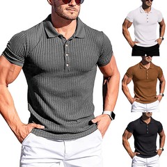 Mens Tee Short Sleeve T-Shirt Summer Ribbed Stretch Slim Fit Casual Blouse Tops