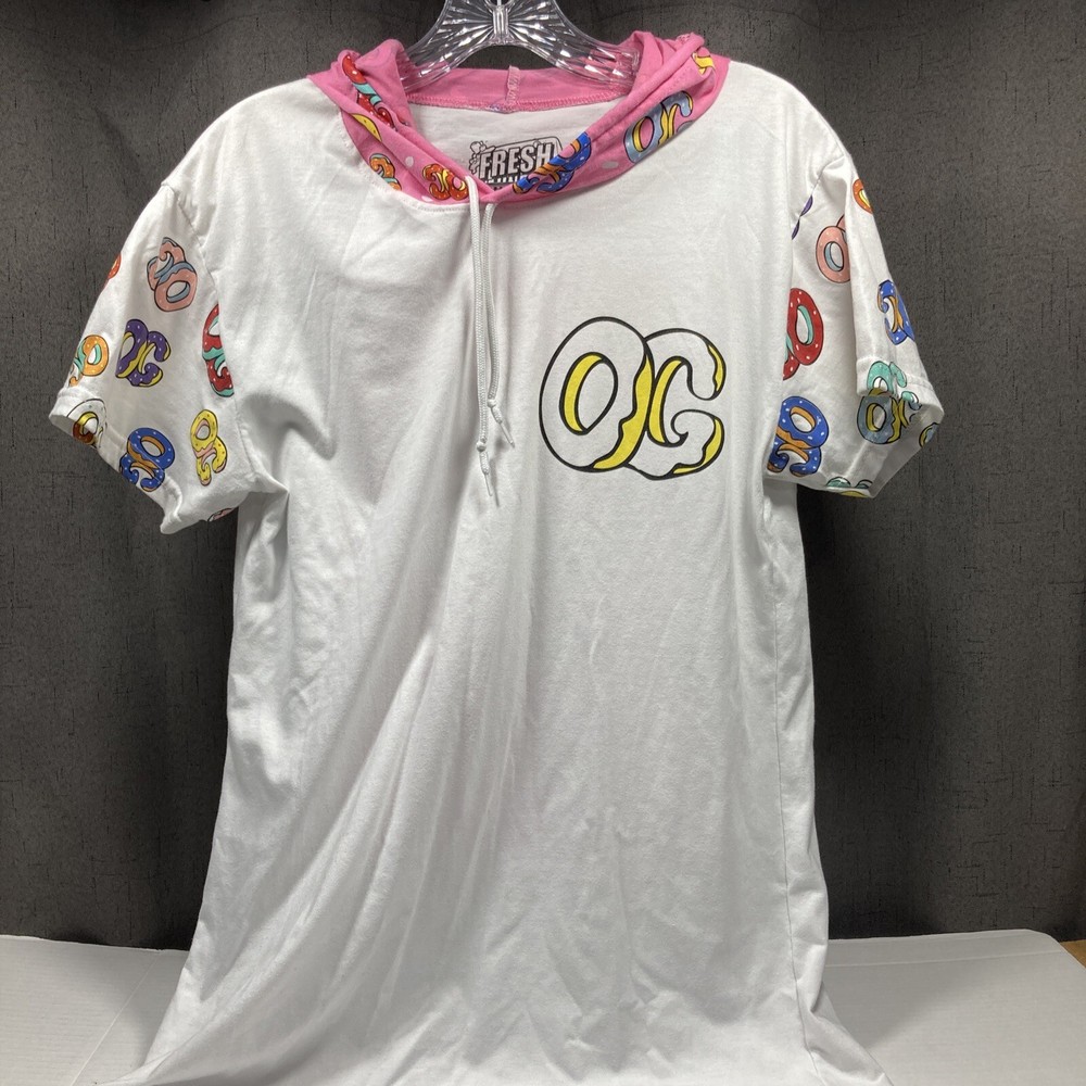 Fresh Laundry Donut OG Hooded T‑Shirt Men’s M White Pink Blue Cotton Blend 18×28