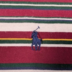 Polo Ralph Lauren T-Shirt Mens Large Burgundy Multi Stripe Classic Fit Pony