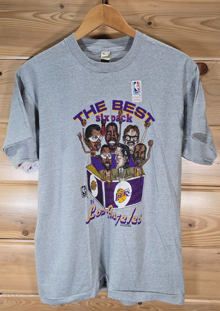 VTG Los Angeles Lakers Best Six Pack Kareem Magic Worthy T-Shirt Men Large 80s