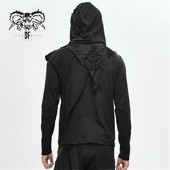 Personality Men’s Gothic Hooded Casual T-shirt Irregular Stitching Slim Fit Tops