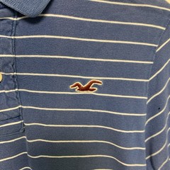 Hollister California Men’s Henley Shirt Medium Blue White Striped Short Sleeve