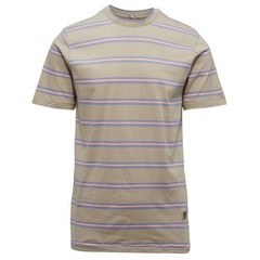 VOLCOM Entertainment Hockey Dad Crew T-Shirt XL X-Large Tan Modern Fit Striped