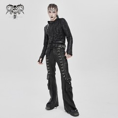 Devil Fashion Men Black And Gray Striped Gothic Asymmetric Hooded T-Shirt Tops