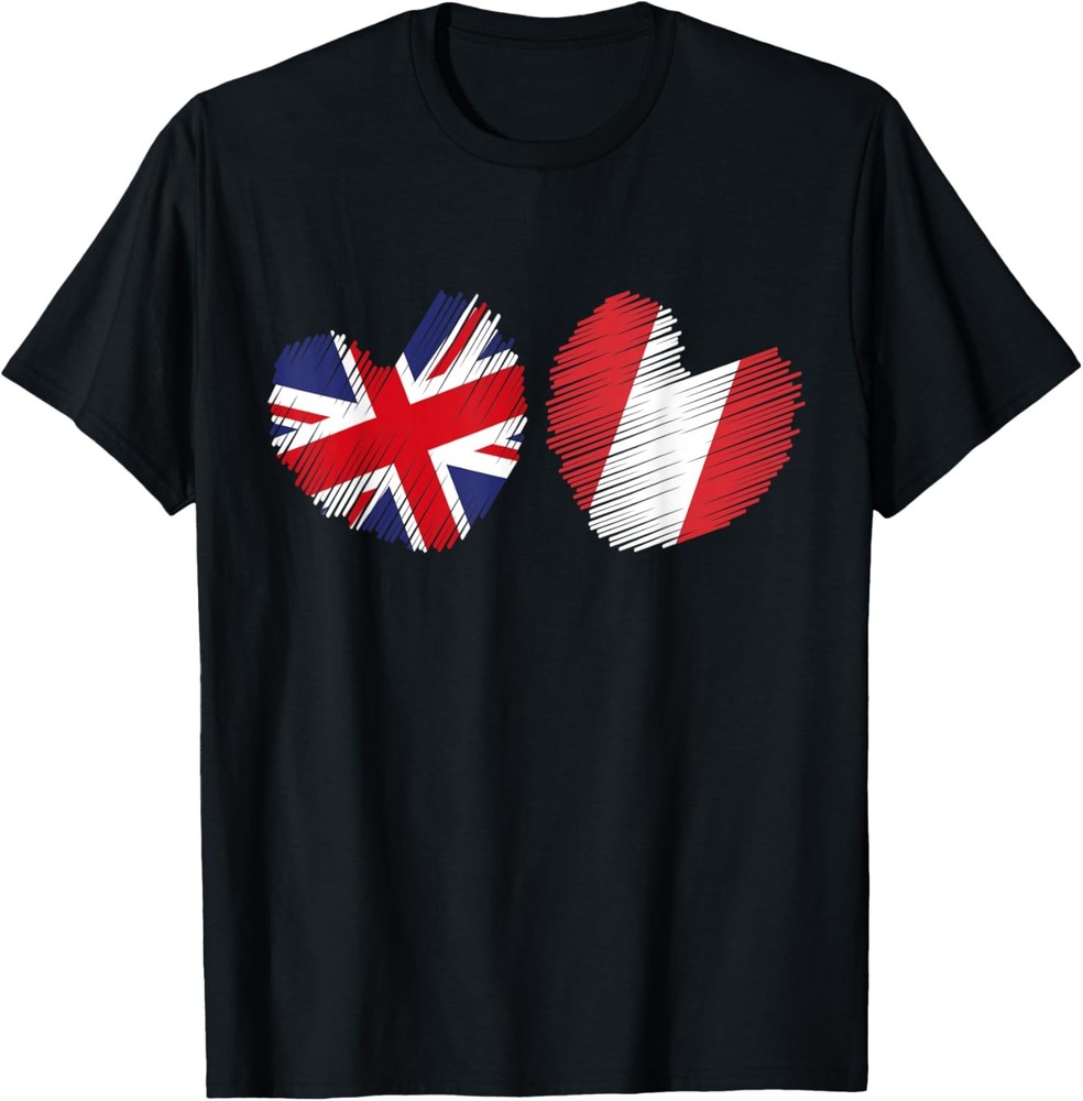 Peru Great Britain Heart UK Flag Peruvian Flag Heart T-Shirt