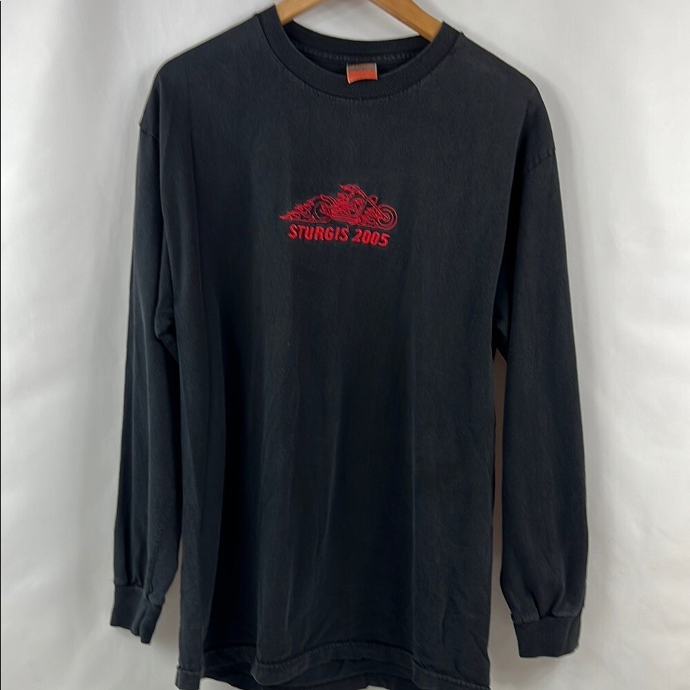Hot Leather Sturgis 2005 Black with Red Embroidered Biker T-Shirt Size L